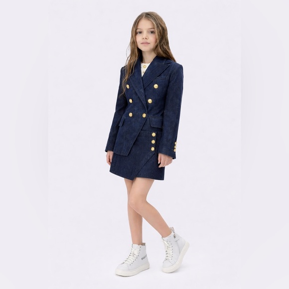 Balmain Other - BALMAIN Kids Double-Breasted Long Sleeved Denim Blazer & Skirt Set Size 6(Girls)